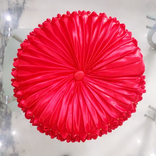 Round Red with white pearl smocking cushion
