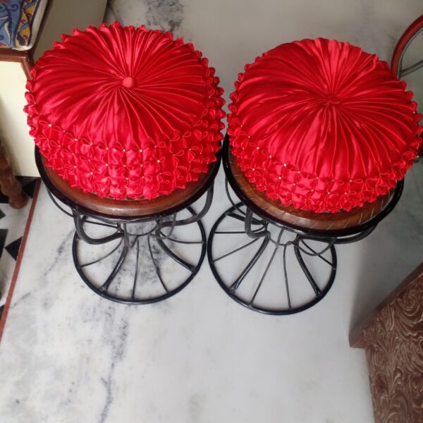 Round Red with white pearl smocking cushion