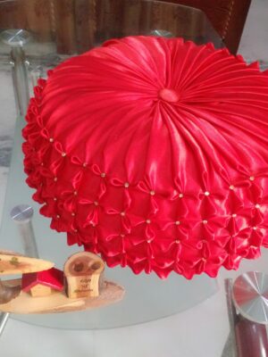 Round Red with white pearl smocking cushion