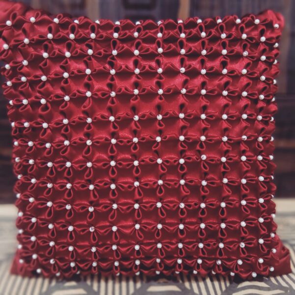 Maroon with white pearl cushion cover