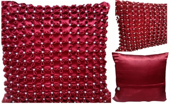Maroon with white pearl cushion cover
