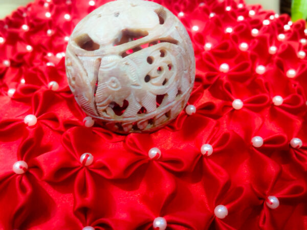 Round Red with white pearl smocking cushion